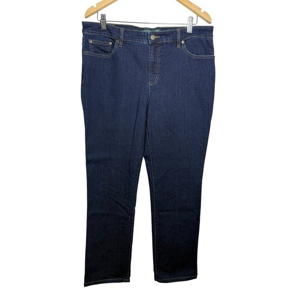 Ralph Lauren Modern Straight Curvy Jeans Size 14 Dark Wash - Picture 2 of 10